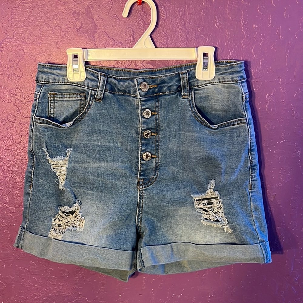 light blue high waisted shorts
